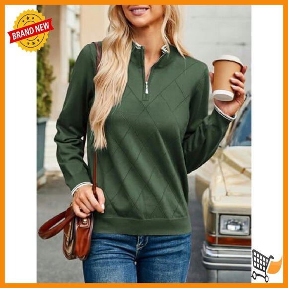 Long Sleeve Ribbed Knit Pullover Quarter Zip Collar Sweater Women's - Picture 4 of 8